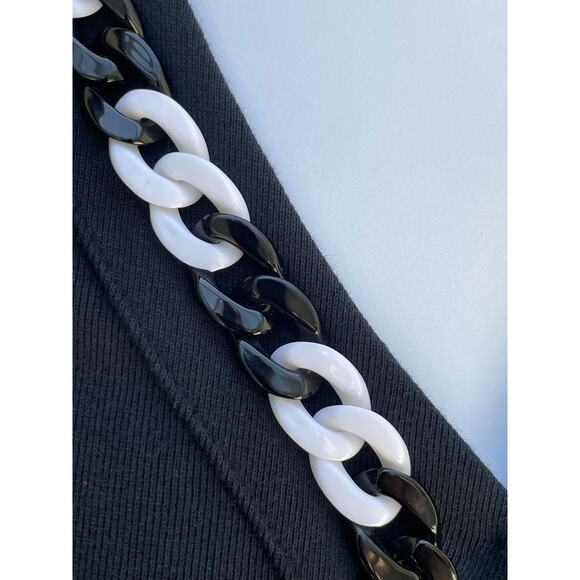 RAFAELLA BLACK CARDIGAN, SIZE S, BLACK & WHITE CHAIN DETAIL - Picture 2 of 4